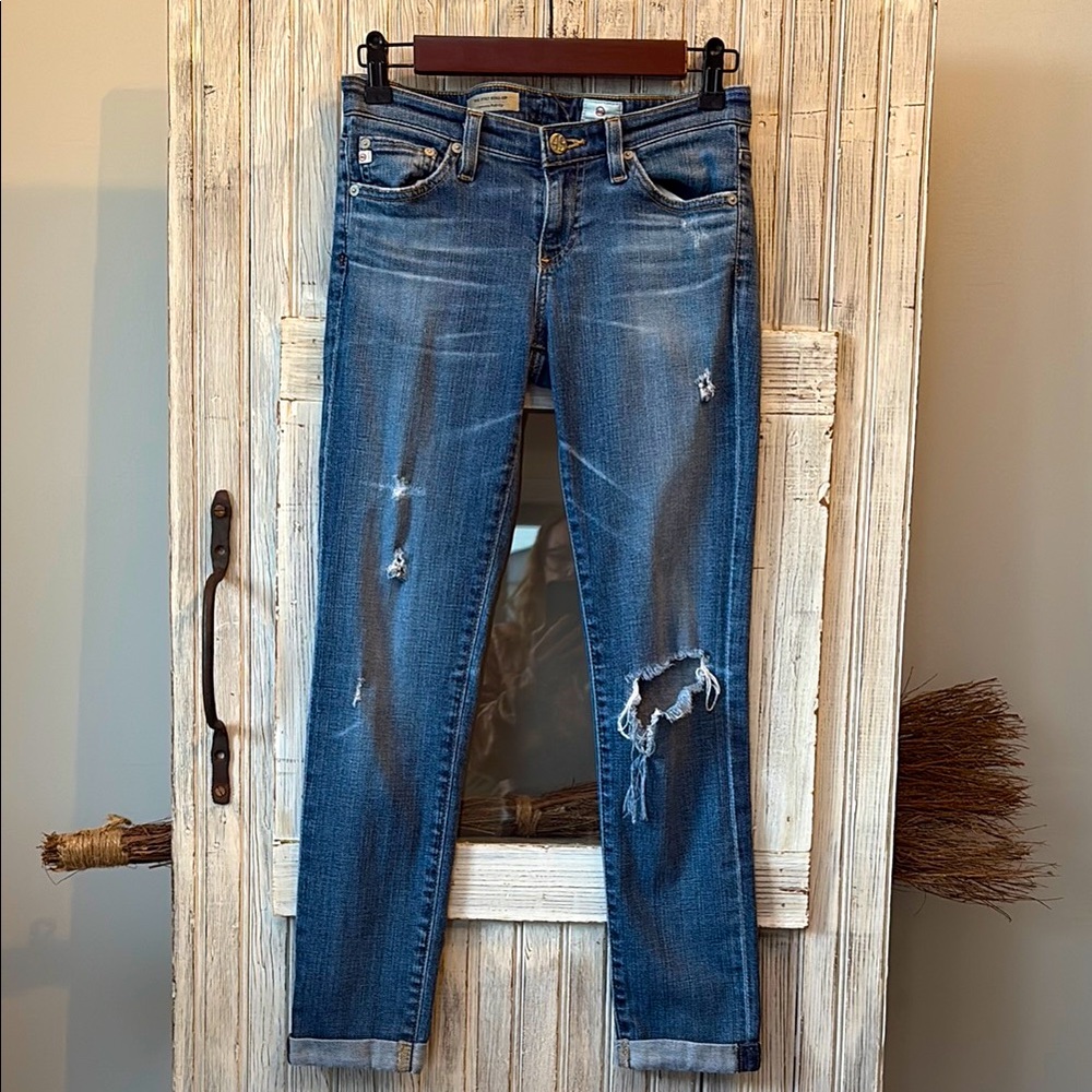 AG Adriano Goldschmied Distressed The Stilt Roll-Up Cigarette Jeans Size 25